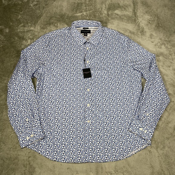 Pronto Uomo Shirt Mens 2XL Blue White Floral‎ Modern Fit Button Up Long Sleeve - Picture 1 of 10